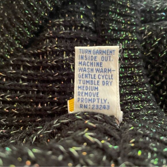 Vintage 80s Sam & Max V-Neck Lurex Tinsel Sparkle Knit Sweater Black - Picture 5 of 5